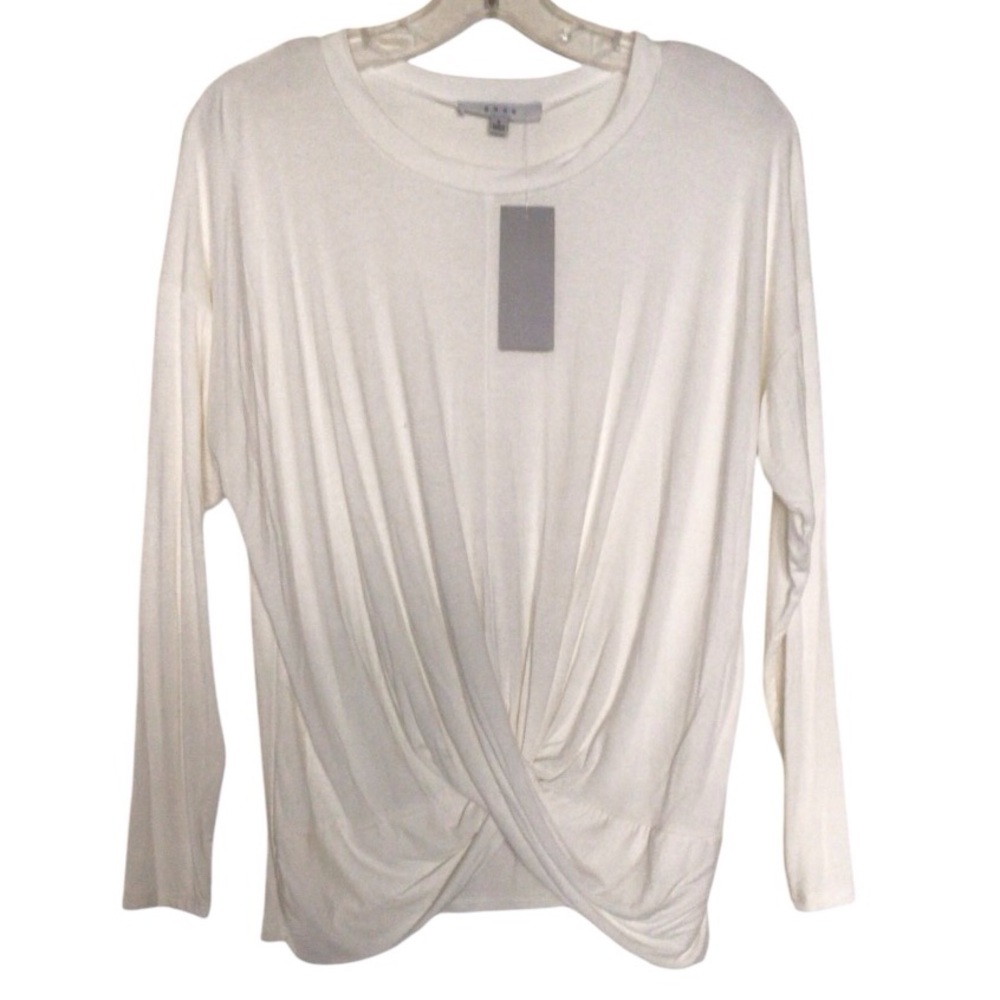 NWT GAZE Twist Front Blouse Long Sleeve. Small. Off white/Ivory.